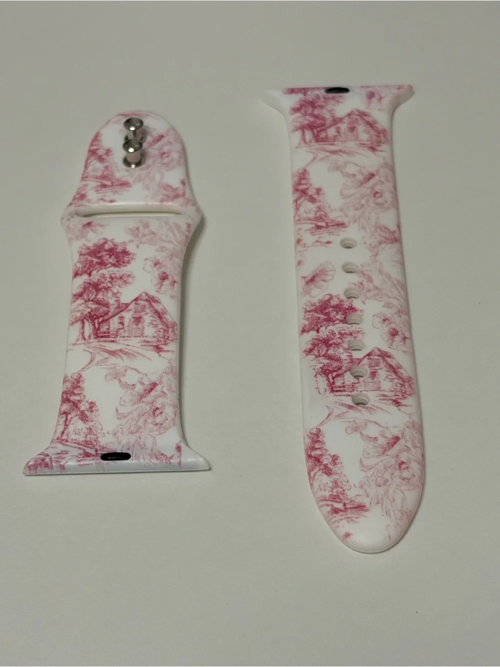 Floral Toile Silicone Watch Band in White and Pink